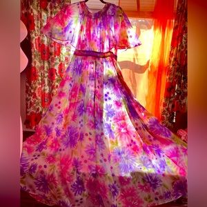 Vintage homemade Hawaiian flower power sheer angel wing gown/dress